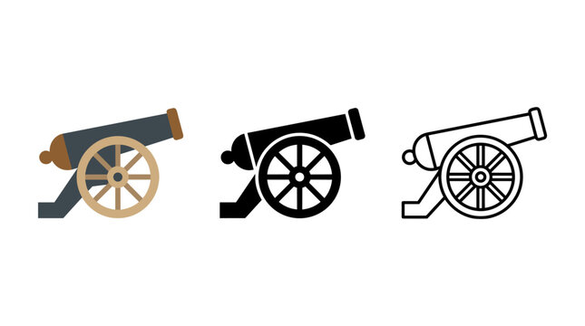 Vintage military cannon artillery icon collection