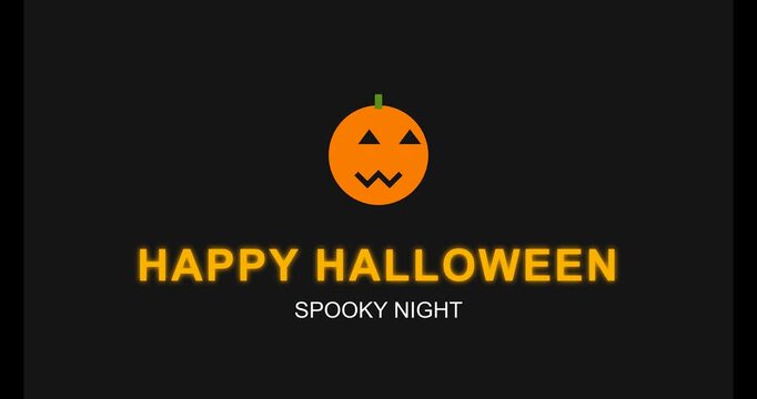 Happy Halloween Spooky Night greeting, minimalist pumpkin animation, flat vector holiday motion graphic on black background