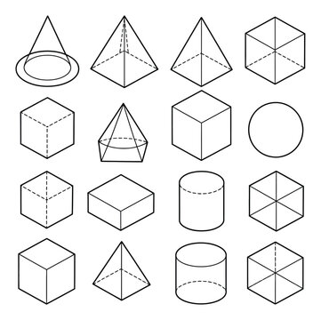 Collection of various geometric 3d shapes and mathematical solids