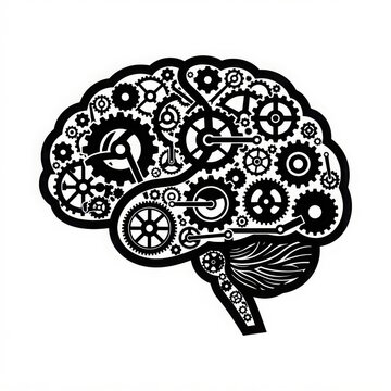 Steampunk brain illustration mechanical mind and cognitive process concept