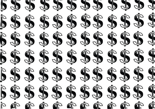 Seamless pattern of black dollar signs on a white background