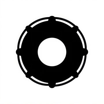 Black circular speaker with white accents studio shot