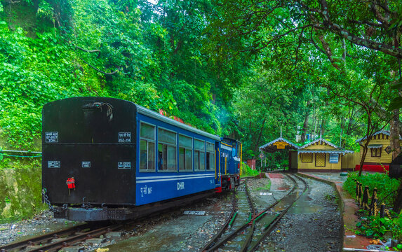 June 06,2026.  This scene shows the Darjeeling Himalayan Railway, commonly known as the "Toy Train". passing the UNESCO World Heritage listed Rongtong Railway Station in the Darjeeling West Bengal,