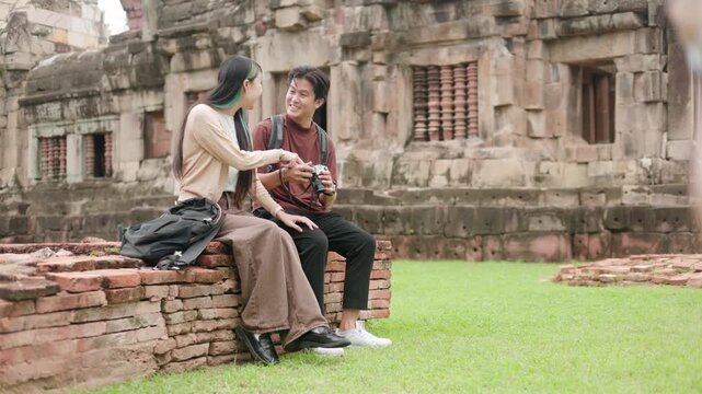 Cheerful Couple Taking Photo at Heritage Site Part 84