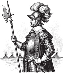 Obraz premium Historical Engraving Illustration of a Soldier with Halberd and