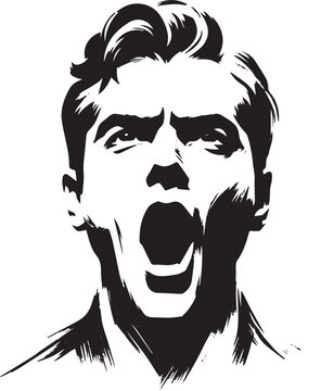 Expressive monochrome portrait of a man screaming with bold brus