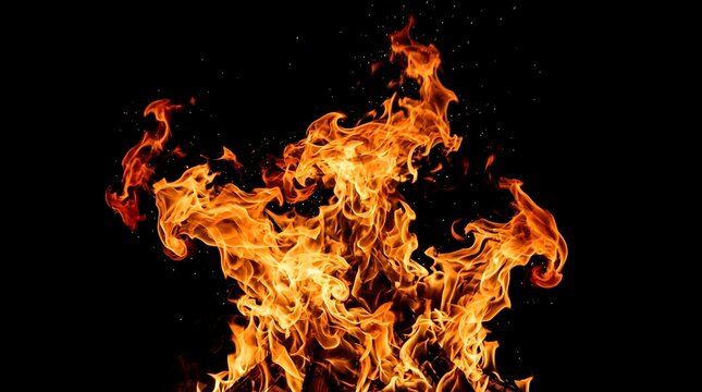 Vibrant Burning Fire Flames on Black Background