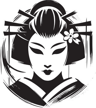 Elegant kabuki performer portrait in stark monochrome sumi-e bru