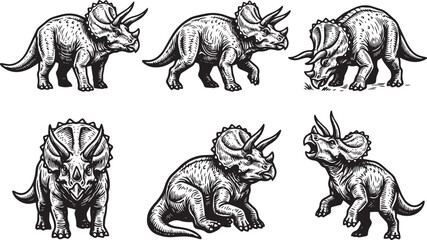 A set of triceratops. Hand drawn vector illustration © Михаил Н