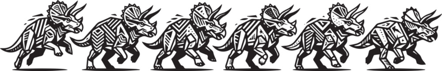 A set of triceratops. Hand drawn vector illustration © Михаил Н