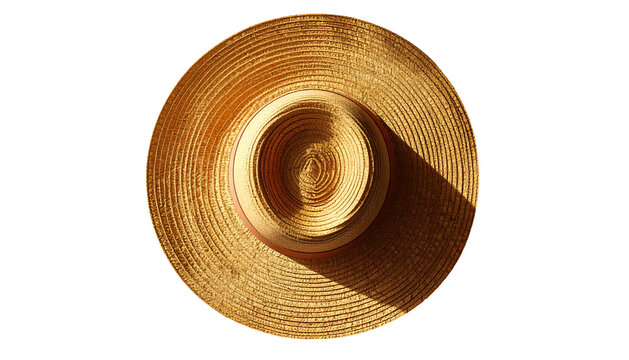 Straw hat with broad brim, central depression, and long shadows