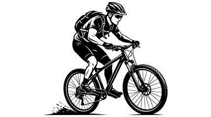 Fototapeta premium Black and white sketch of a mountain bike rider.