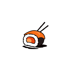 Stylized vector illustration of a fresh salmon sushi roll icon © zaen