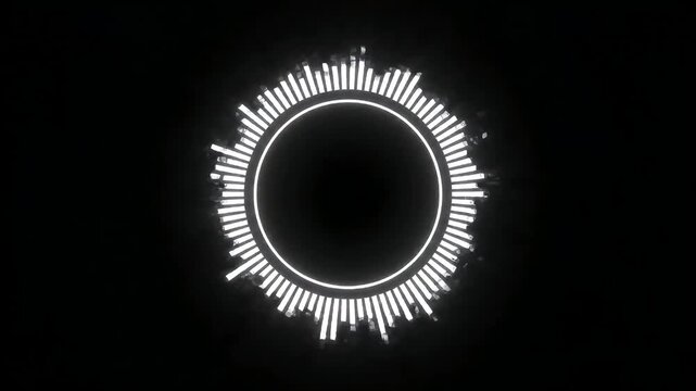 White circular audio spectrum pulsing on black background.