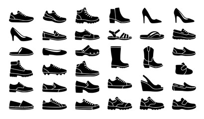 Obraz premium Classic Shoes Icon Set Black Silhouette Collection Isolated on White Background Vector Illustration