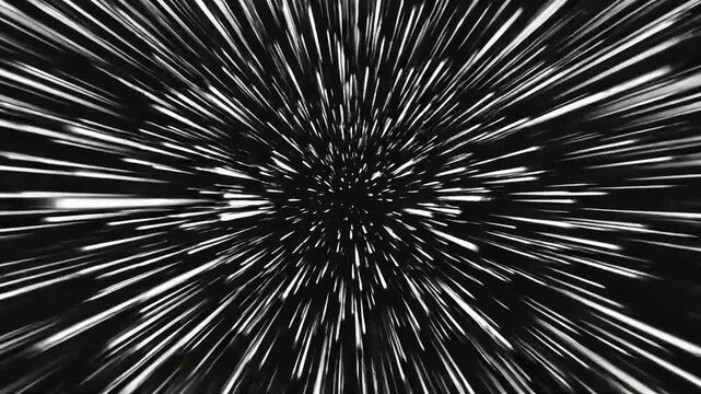 White radial speed lines exploding outward on black background.