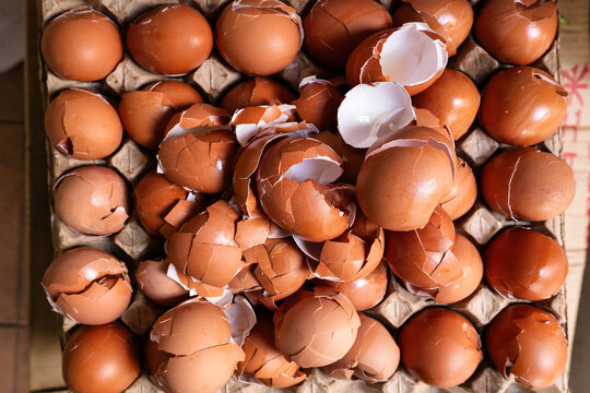 tray of broken eggs