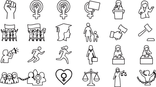 Women's Rights and Gender Equality Flat Line Icon Collection