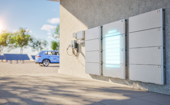 Group of home batteries or energy storage systems in garage