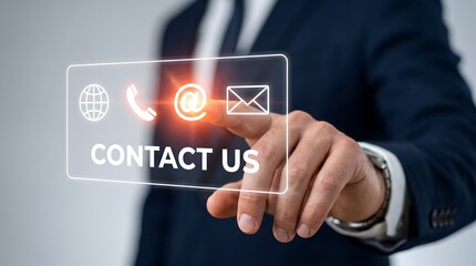 Obraz premium Digital support communication. Businessman touching email icon on virtual contact interface.