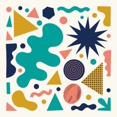 Fototapeta premium Abstract art set with colorful geometric shapes and modern organic blobs for bright layout.