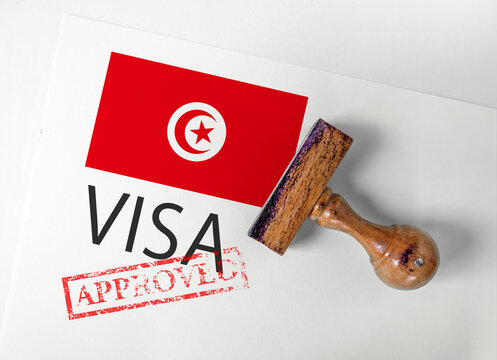 Tunisia Visa Approved with Rubber Stamp and flag

