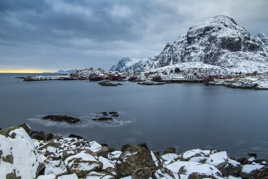 Winter landscape in Lofoten, Scandinavia, Moskenes, Nordland, Lofoten, Norway