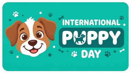 Fototapeta premium A cheerful cartoon puppy face featuring brown ears and white markings for international dog day celebration