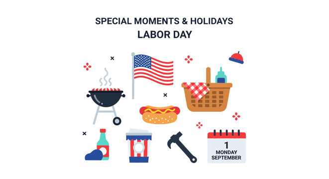 American Labor Day Celebration Icons.