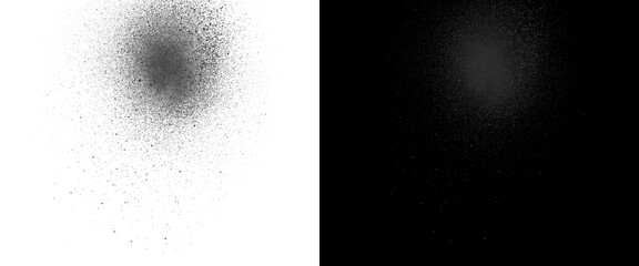 Fototapeta premium Gritty spray paint textures on white and black backgrounds, urban graffiti aerosol splatter effects, grainy ink mist and airbrush stipple overlays
