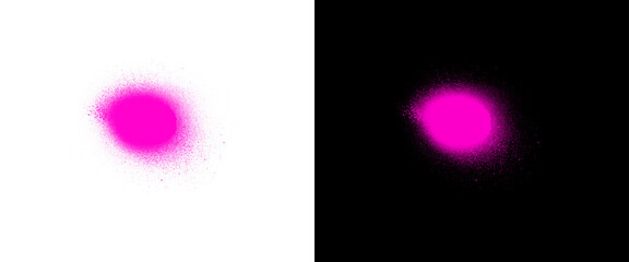 Neon pink spray paint dot, vibrant graffiti aerosol splatter on white and black background, urban street art texture for graphic design and overlays © MuftiMoklesur