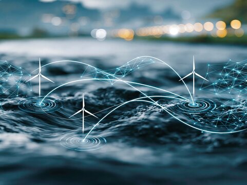 Offshore Wind Turbine Network Connected by Digital Technology Enhancing Renewable Energy Grid