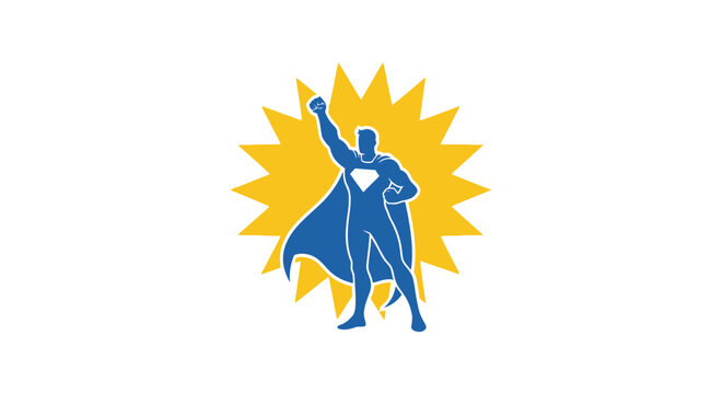 Blue superhero in dynamic pose.