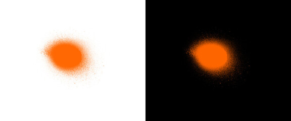 Orange spray paint dot on white and black background, neon graffiti spray texture, vibrant aerosol paint splatter, urban street art design element © MuftiMoklesur