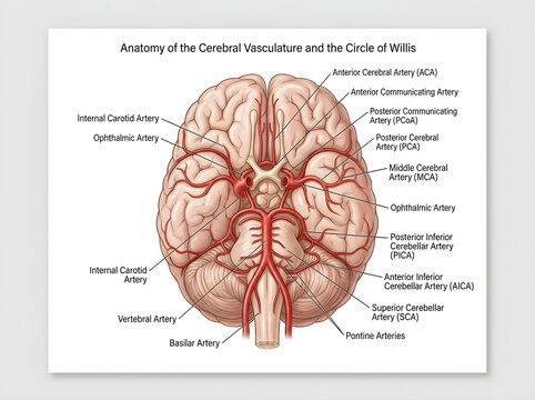 Anatomy of cerebral vasculature and circle of willis