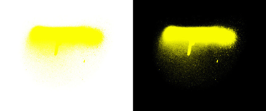 Neon yellow spray paint drip on white and black background, vibrant graffiti aerosol splatter, urban street art texture with paint leak