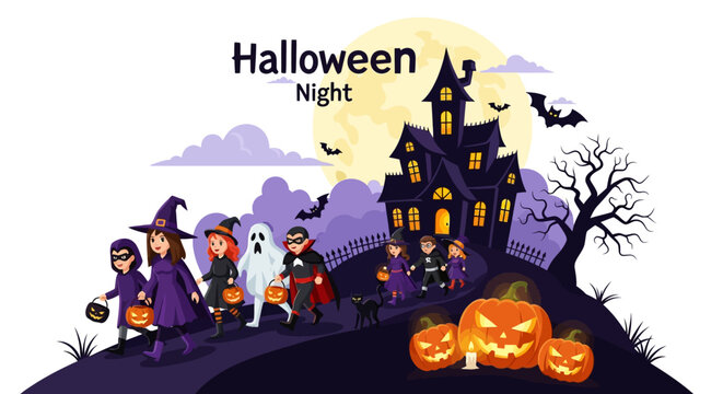 Children in Halloween costumes playing.