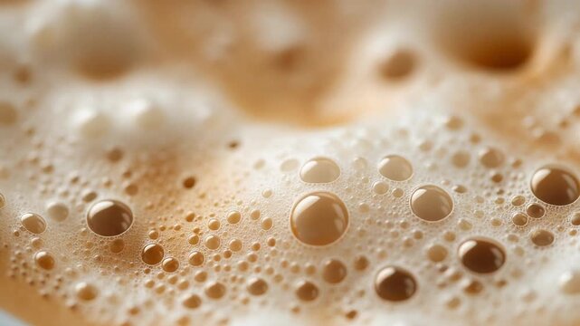 Extreme Macro Shot of Creamy White Latte Foam Texture with Bubbles Moving Slowly Full HD