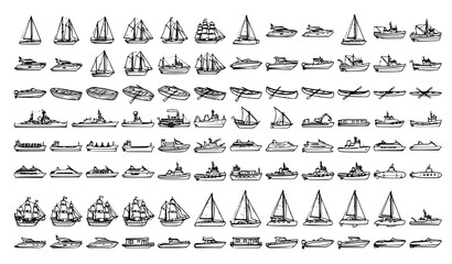 Fototapeta premium Maritime Boat and Ship Outline Illustration Set Vector