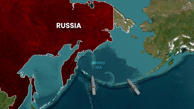 Animated map showing naval vessels in the Bering Sea video footage