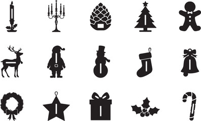 Naklejka premium Comprehensive Collection Of Black Silhouette For Christmas And Winter Holidays Festive