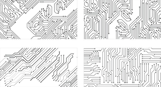 Collection of 4 technology circuit board on transparent backgrouond.