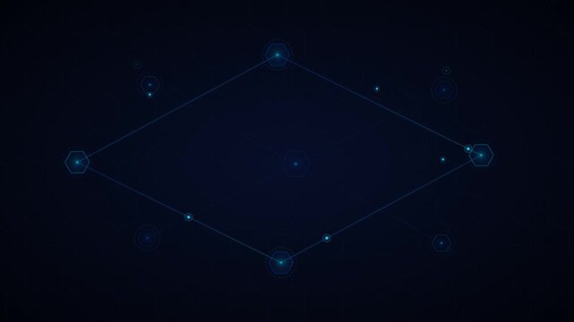 Abstract blue digital network connecting data points in a tech interface