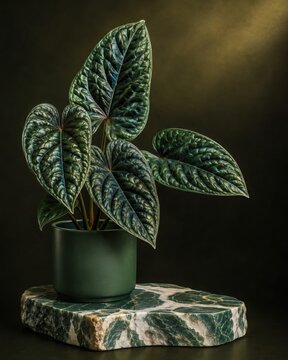 Anthurium Luxurians Houseplant On Marble Pedestal