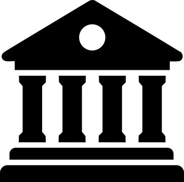 Black bank building icon with pillars and pediment