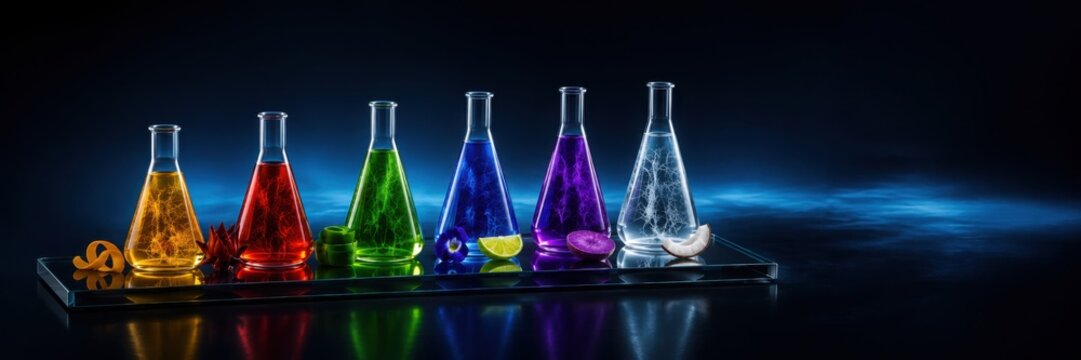 Colorful Laboratory Flasks With Botanical Extracts