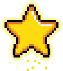 Fototapeta premium Glowing golden pixel art star power up icon on transparent background