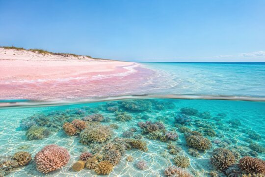 Pink Sand Lagoon With Coral Garden And Turquoise Water