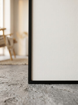 Minimalist Vertical Blank Art Poster Frame Mockup Gallery Floor