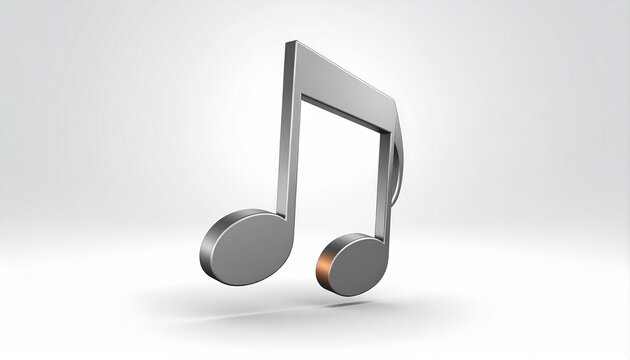 A three-dimensional silver musical note icon floats on a clean white background.